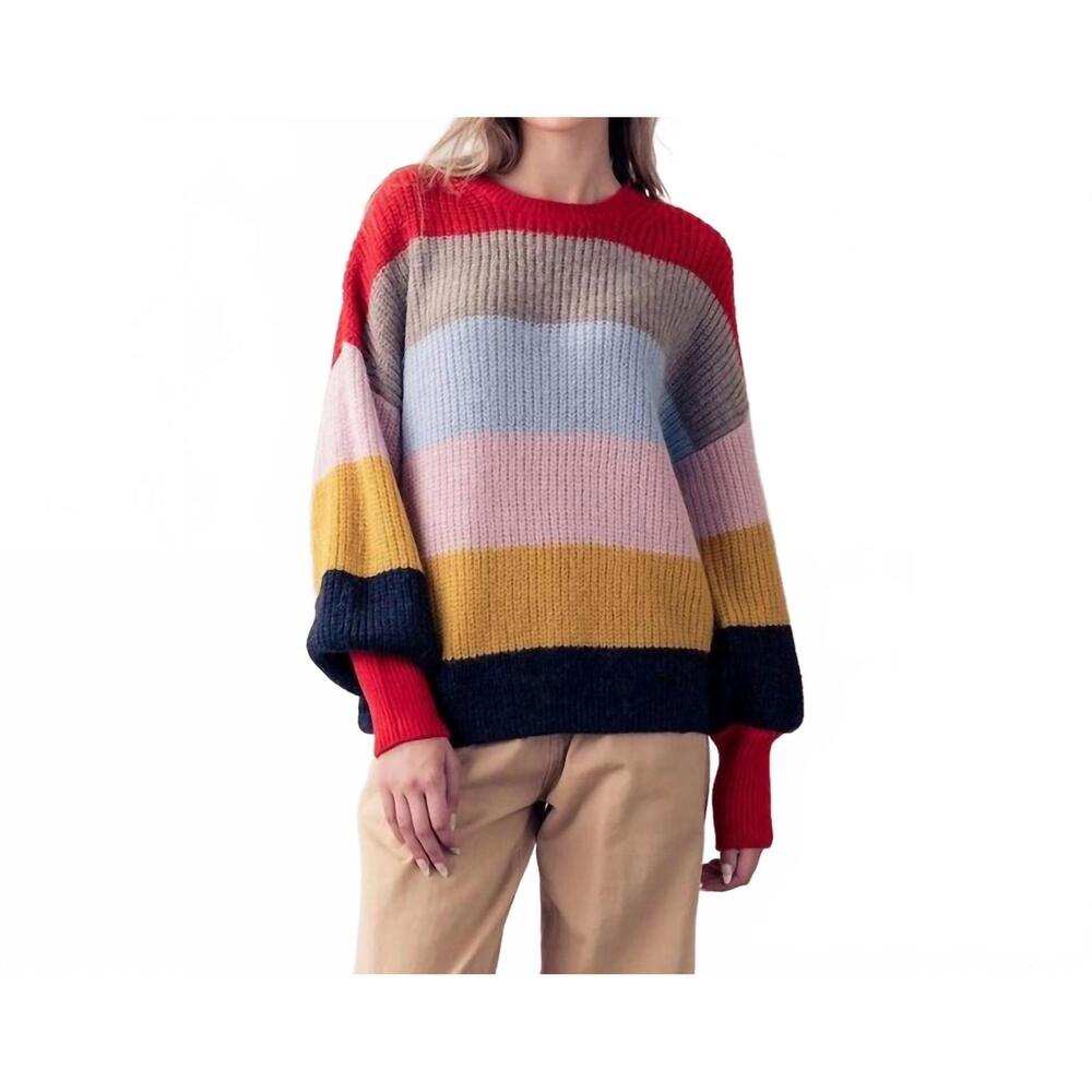 NEW TREND:NOTES striped puff sleeve sweater in multi
